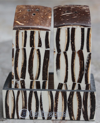 Salt And Pepper Shaker, Handmade From Resin Inlaid With Coconut Shell