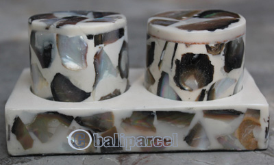 Salt And Pepper Shaker, Handmade From Resin Inlaid With Shell