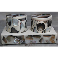 Salt And Pepper Shaker, Handmade From Resin Inlaid With Shell