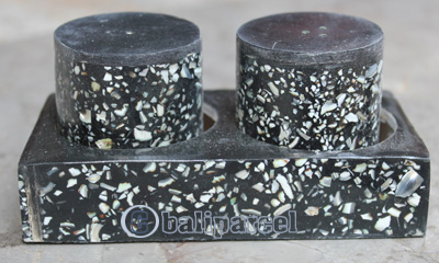 Salt And Pepper Shaker, Handmade From Resin Inlaid With Shell