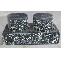 Salt And Pepper Shaker, Handmade From Resin Inlaid With Shell