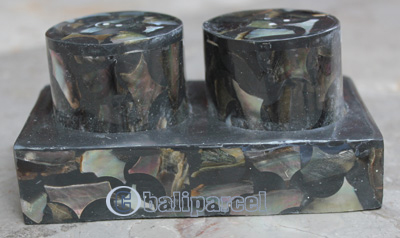 Salt And Pepper Shaker, Handmade From Resin Inlaid With Shell