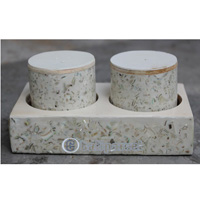 Salt And Pepper Shaker, Handmade From Resin Inlaid With Shell