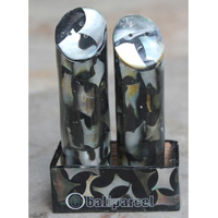 Salt And Pepper Shaker, Handmade From Resin Inlaid With Shell