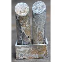Salt And Pepper Shaker, Handmade From Resin Inlaid With Shell