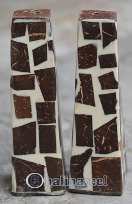 Salt And Pepper Shaker, Handmade From Resin Inlaid With Coconut Shell