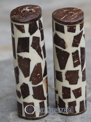 Salt And Pepper Shaker, Handmade From Resin Inlaid With Coconut Shell