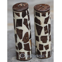 Salt And Pepper Shaker, Handmade From Resin Inlaid With Coconut Shell