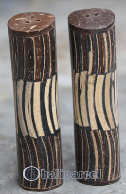 Salt And Pepper Shaker, Handmade From Resin Inlaid With Coconut Shell