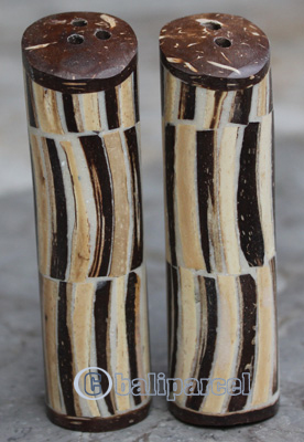 Salt And Pepper Shaker, Handmade From Resin Inlaid With Coconut Shell