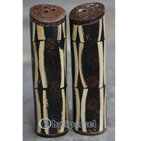 Salt And Pepper Shaker, Handmade From Resin Inlaid With Coconut Shell