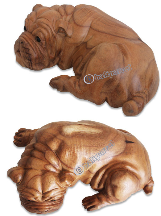 Wooden Dog, Hand Carved From Suar Wood