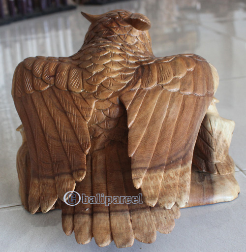 Wooden Owl With 2 Babies Natural, Hand Carved From Suar Wood
