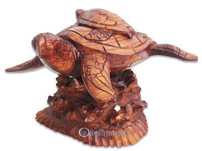 Wooden Turtle Carving, Hand Carved From Hibiscus Wood