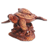 Wooden Turtle Carving, Hand Carved From Hibiscus Wood