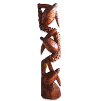 Wooden Turtle Carving, Hand Carved From Hibiscus Wood