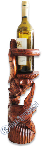Wooden Turtle Wine Bottle Holder, Hand Carved From Hibiscus Wood