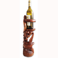 Wooden Turtle Wine Bottle Holder, Hand Carved From Hibiscus Wood