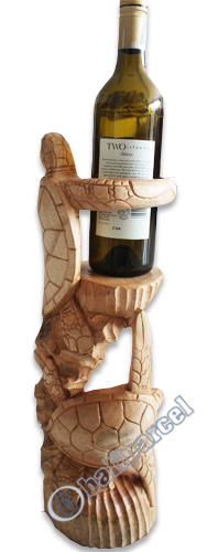 Wooden Turtle Wine Bottle Holder, Hand Carved From Hibiscus Wood
