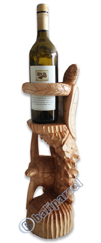 Wooden Turtle Wine Bottle Holder, Hand Carved From Hibiscus Wood