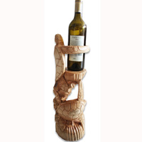 Wooden Turtle Wine Bottle Holder, Hand Carved From Hibiscus Wood