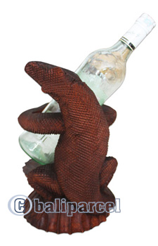 Wooden Comodo Wine Bottle Holder, Hand Carved From Hibiscus Wood