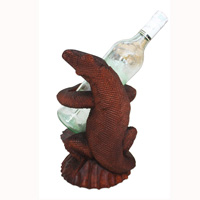 Wooden Comodo Wine Bottle Holder, Hand Carved From Hibiscus Wood