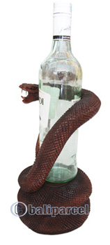 Wooden Snake Wine Bottle Holder, Hand Carved From Hibiscus Wood