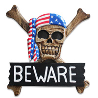Pirate Skull, Handmade From Albesia Wood