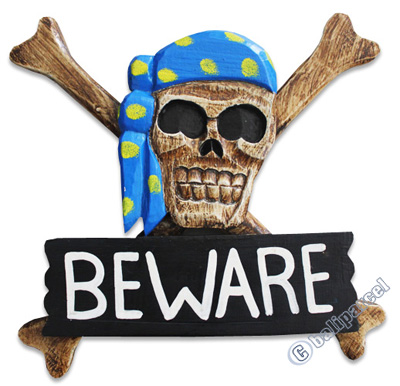 Pirate Skull, Handmade From Albesia Wood