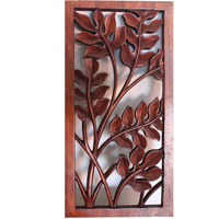 Wooden Wallhanging, Leaf Carved, Made From Suar Wood