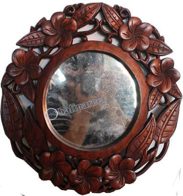 Wooden Wallhanging, Mirror, Made From Suar Wood