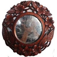 Wooden Wallhanging, Mirror, Made From Suar Wood
