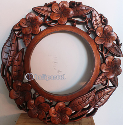 Wooden Wallhanging, Mirror, Made From Suar Wood