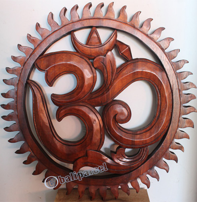 Wooden Wallhanging, OM, Made From Suar Wood