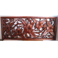 Wooden Wallhanging, Hibiscus, Made From Suar Wood
