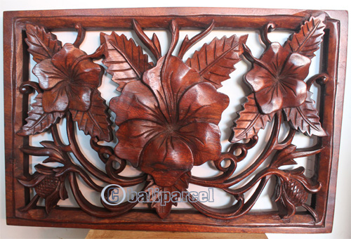 Wooden Wallhanging, Hibiscus, Made From Suar Wood