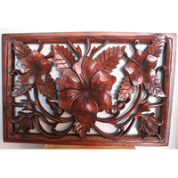 Wooden Wallhanging, Hibiscus, Made From Suar Wood