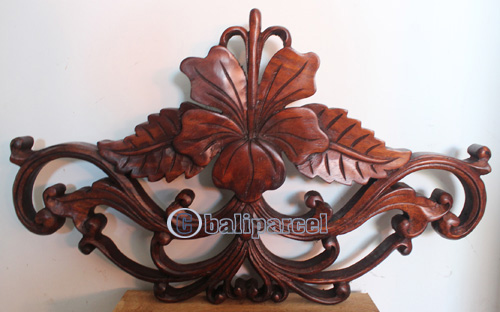 Wooden Wallhanging, Hibiscus, Made From Suar Wood