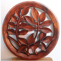 Wooden Wallhanging, Leaf Carved, Made From Suar Wood