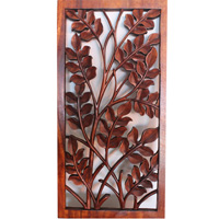 Wooden Wallhanging, Leaf Carved, Made From Suar Wood