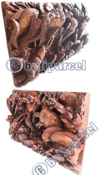 Wooden Wallhanging, Fish And Turtle From Suar Wood