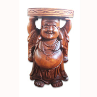 Wooden Happy Buddha Statue, Hand Carved From Suar Wood