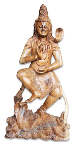 Wooden Siwa Statue, Hand Carved From Suar Wood
