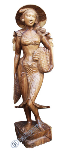 Wooden Balinese Statue, Hand Carved From Suar Wood