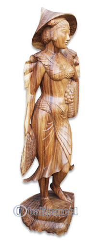 Wooden Balinese Statue, Hand Carved From Suar Wood