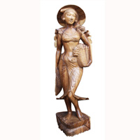 Wooden Balinese Statue, Hand Carved From Suar Wood