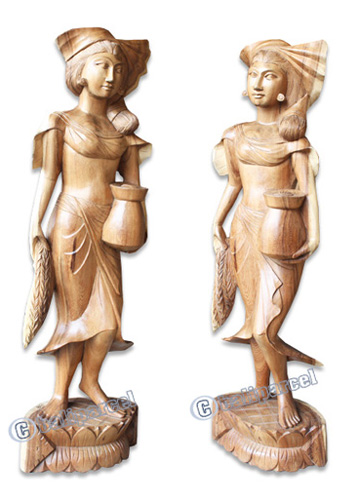 Wooden Balinese Statue, Hand Carved From Suar Wood