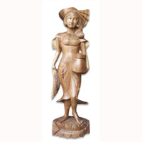 Wooden Balinese Statue, Hand Carved From Suar Wood