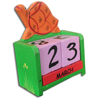 Wooden Calendar With Turtle, Hadmade From Albesia Wood